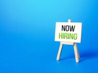 Now hiring easel. Recruitment new employee workers. Search for specialists and highly qualified professionals. Staff job interview. Selection of candidates for open vacancies. Searching for a work